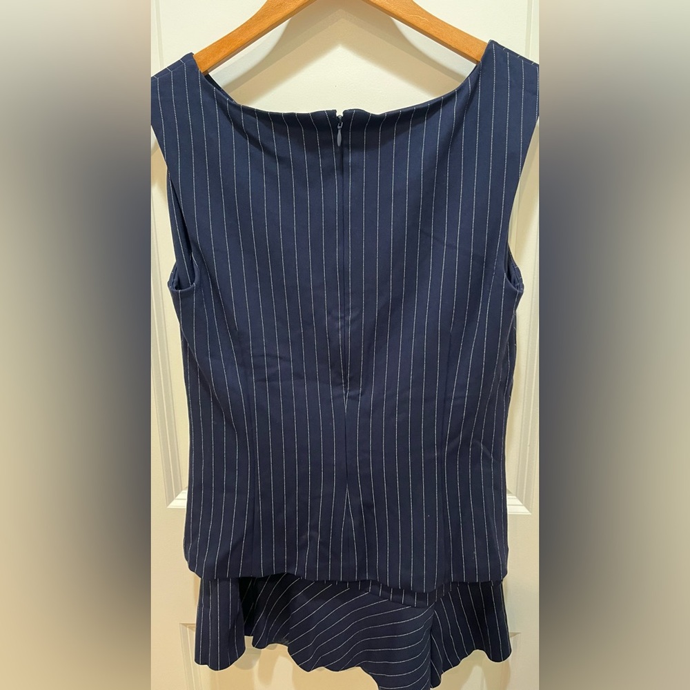 White House Black Market Blue Pleated Pencil Skirt and Top Suit Set Stretchy